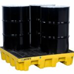 Justrite 4 Drum Square Plastic Pallet With Drain EcoPolyBlend Yellow